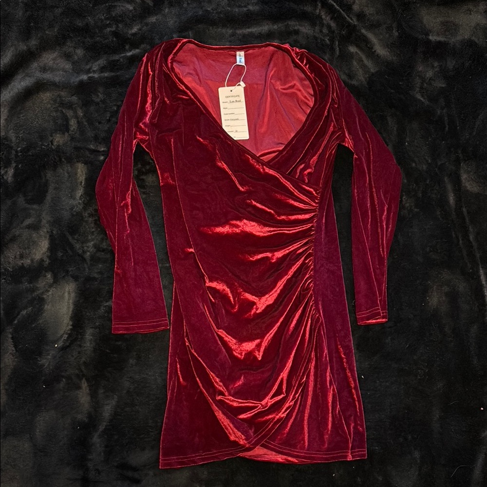 Leo Rosi Velvet Red Long Sleeve Dress